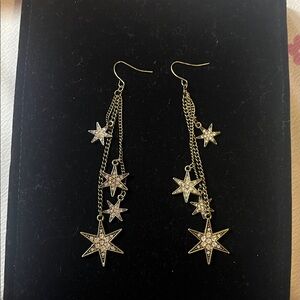Bronze and Rhinestone Star Dangle Earrings